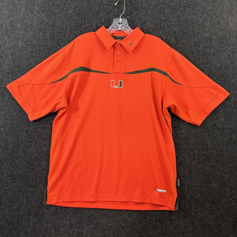 Miami Hurricanes Polo Shirt Men's Medium Orange Nike Sphere Dry Football The U
